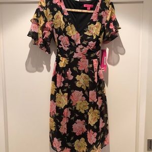 Black Betsey Johnson Floral tie waist dress